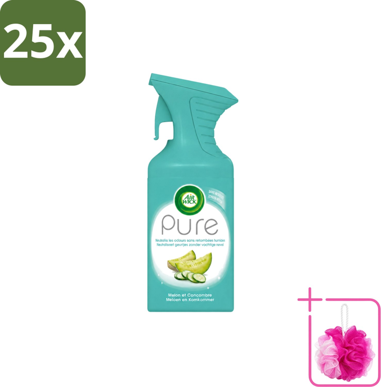 25 x Air Wick – Luchtverfrisser Spray – Pure Meloen & Komkommer – 250 ml - Bulkverpakking - Luchtverfrisser - Douchemop - Meloen geur