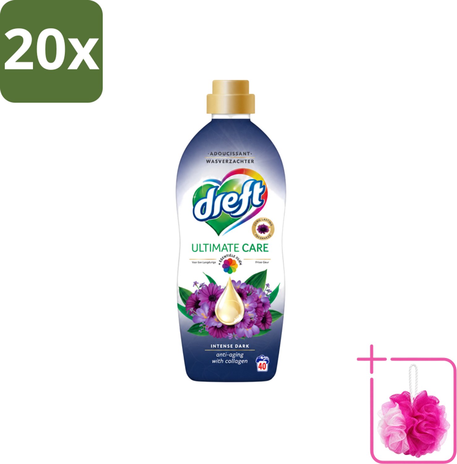 20 x Dreft – Wasverzachter – Ultimate Care Intense Dark – 40 Wasbeurten - Bulkverpakking - Wasverzachter - Douchemop - Kleurbescherming