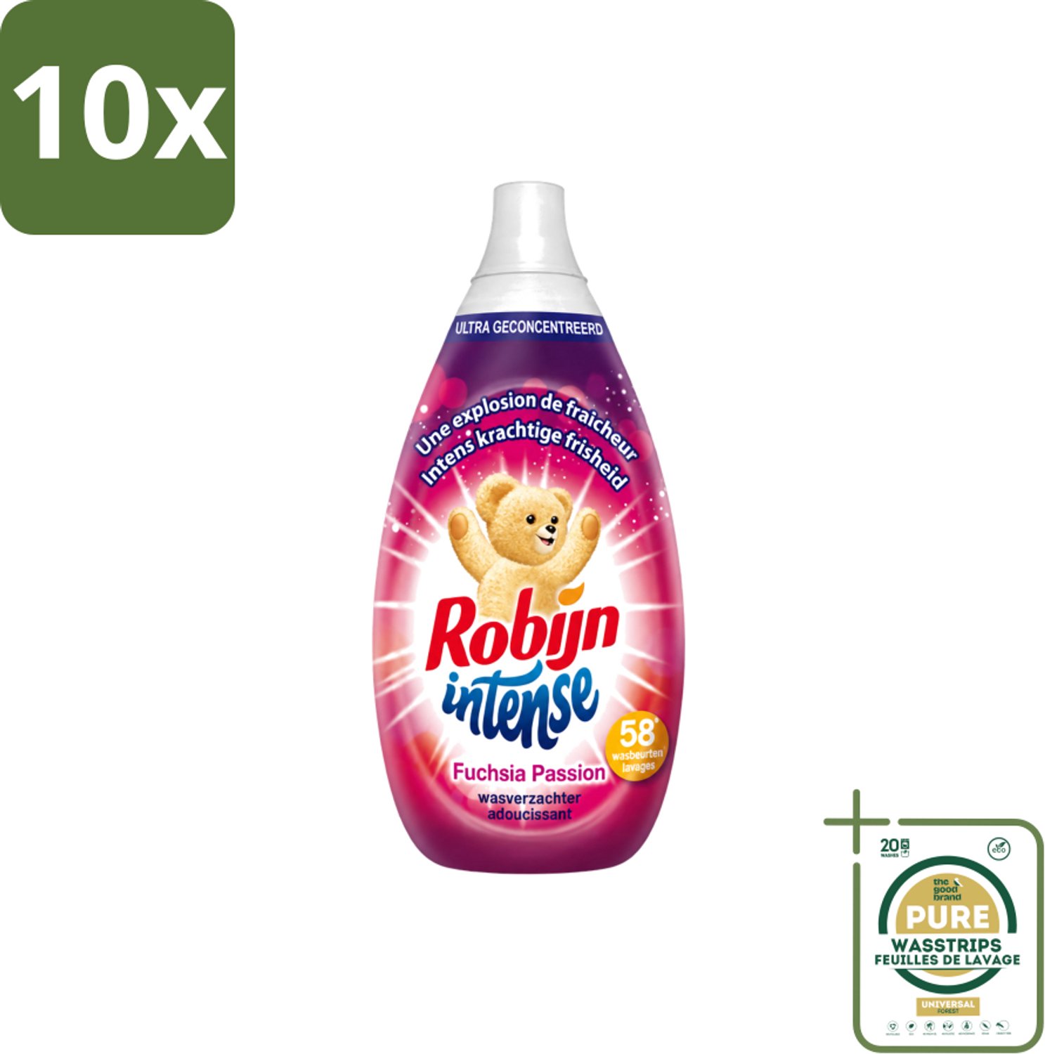10 x Robijn Intense - Wasverzachter - Intense Fuchsia Passion - 870ml - 58 Wasbeurten - Wasstrips - Wasverzachter - Wasverzachter Fuchsia Passion - Wasverzachter Robijn Intense - Wasverzachter Fuchsia - Wasverzachter Voor Kleding