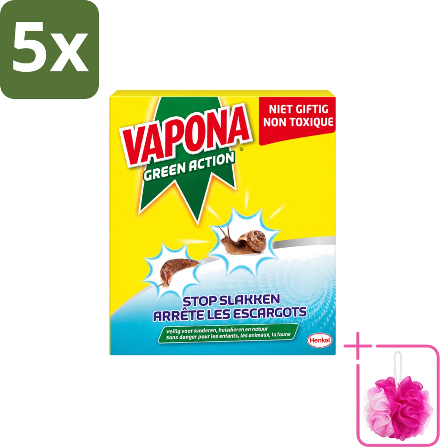 5 x Vapona - Slakkenkorrels - Green Action - Natuurlijk, Kind- & Diervriendelijk - 500g - Bulkverpakking - Anti-slakken korrels - Douchemop - Slakken bestrijding