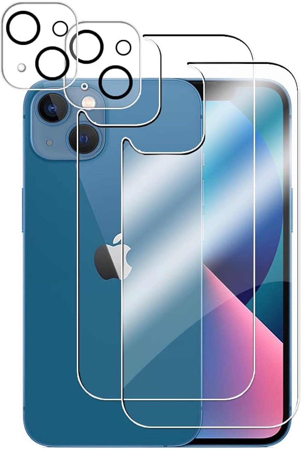 Beschermfolie (2) + camera beschermfolie (2) voor iPhone 13 pantserfolie, achterzijde beschermfolie 9H volledige afdekking achterkant film anti-kras displaybeschermfolie