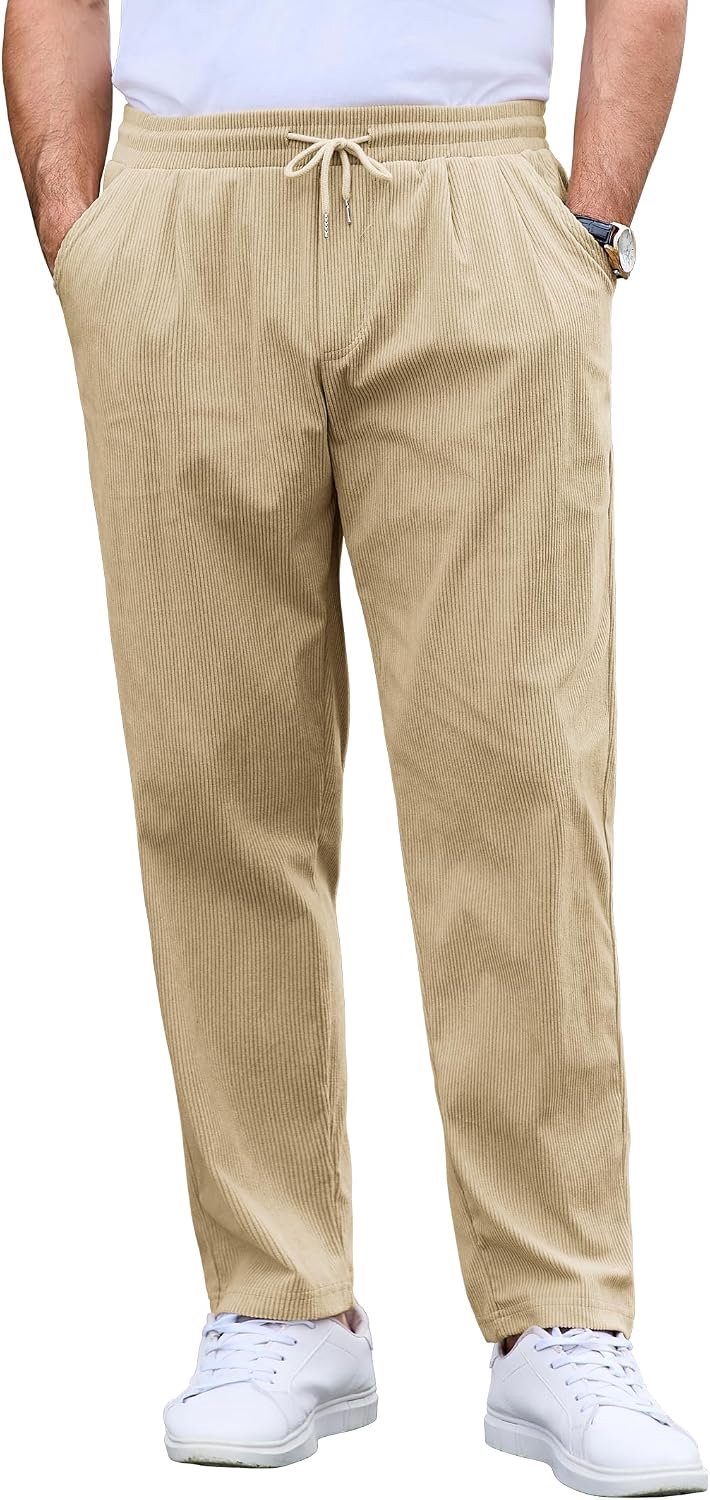 Broek voor heren, recht, elastische tailleband, zakken