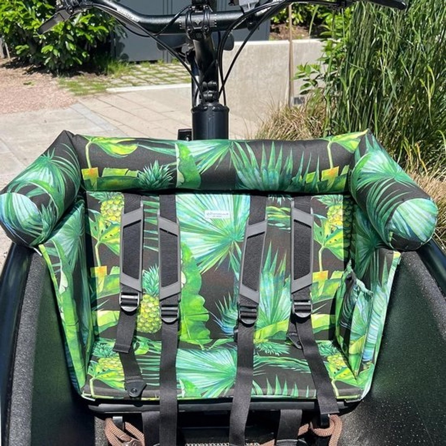 Achterwielkussen Bakfiets - Zitkussen voor Kinderen - Comfort voor Bakfiets - Met Neksteun - Standaard - Groene Ananas Jungle