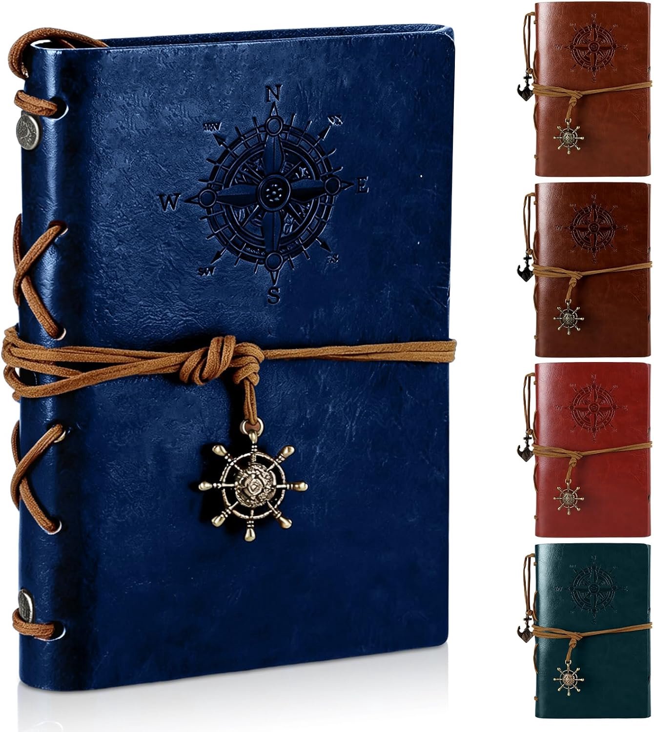 Reisdagboek van PU-leer, vintage, navulbaar, gebonden reisdagboek, reisdagboek, reisdagboek, schetsboek, notitieboek (A5, blauw)