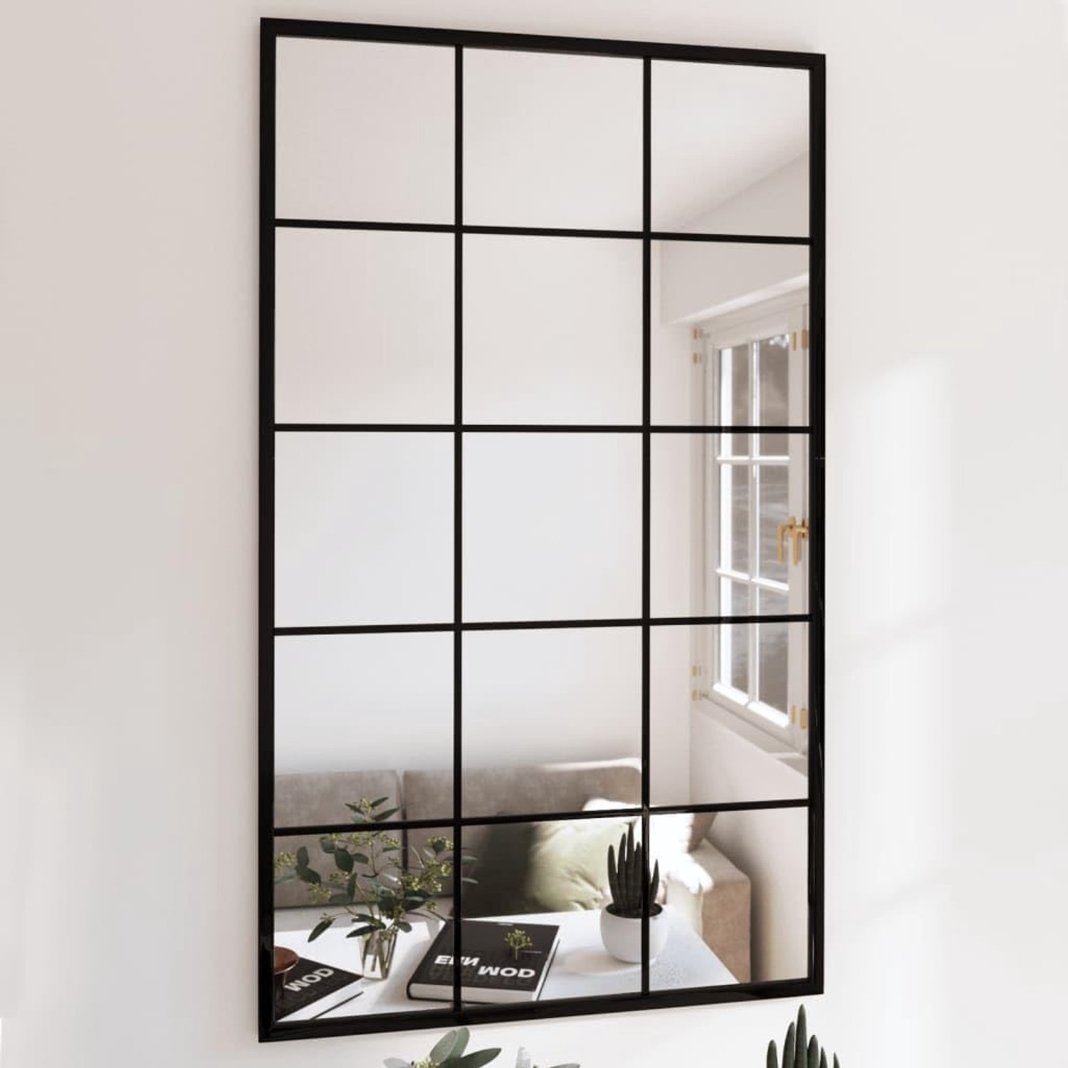 Wandspiegel 6 stuks zwart 100x60 cm metaal - kleedspiegel set voor slaapkamer, hal, woonkamer, eenvoudige wandmontage met haken, tijdloos design