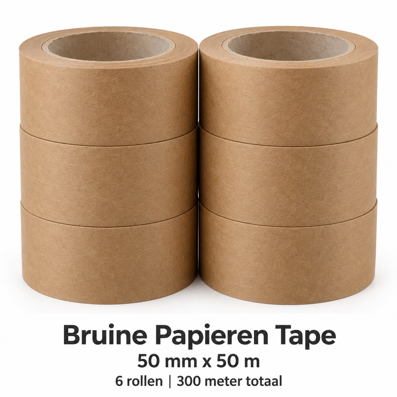 Bruine Papieren Verpakkingstape - 50 mm x 50 m - 6 Rollen
