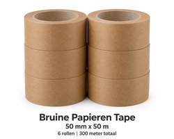 Bruine Papieren Verpakkingstape - 50 mm x 50 m - 6 Rollen