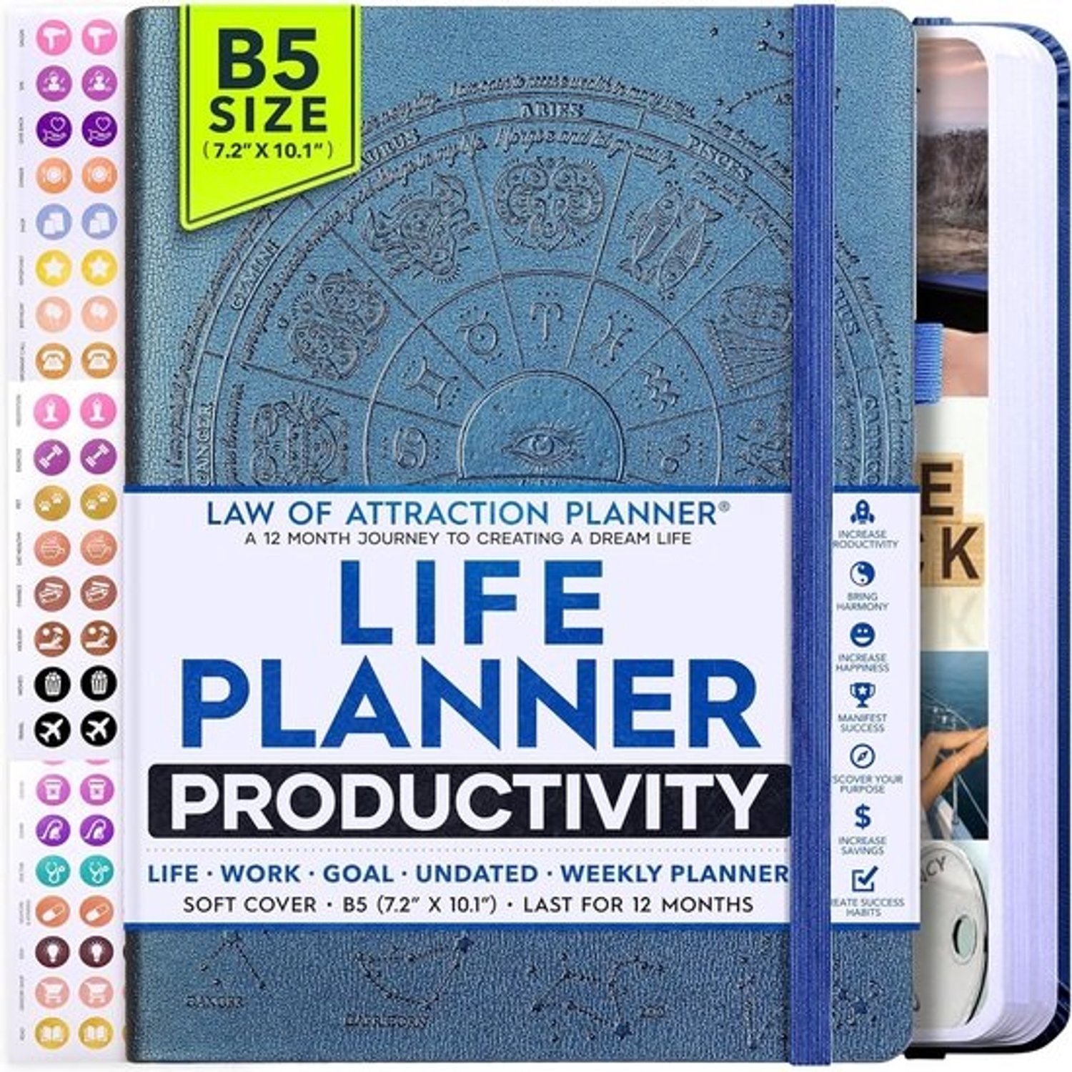 Levensplanner - Planner voor productiviteit - Doelen bereiken - Ongedateerd systeem - B5-formaat - Blauw