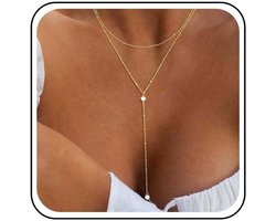 Y-lariat ketting met kleine kristallen - gouden Y-vorm - minimalistisch met rhinestone druppels - Homevero