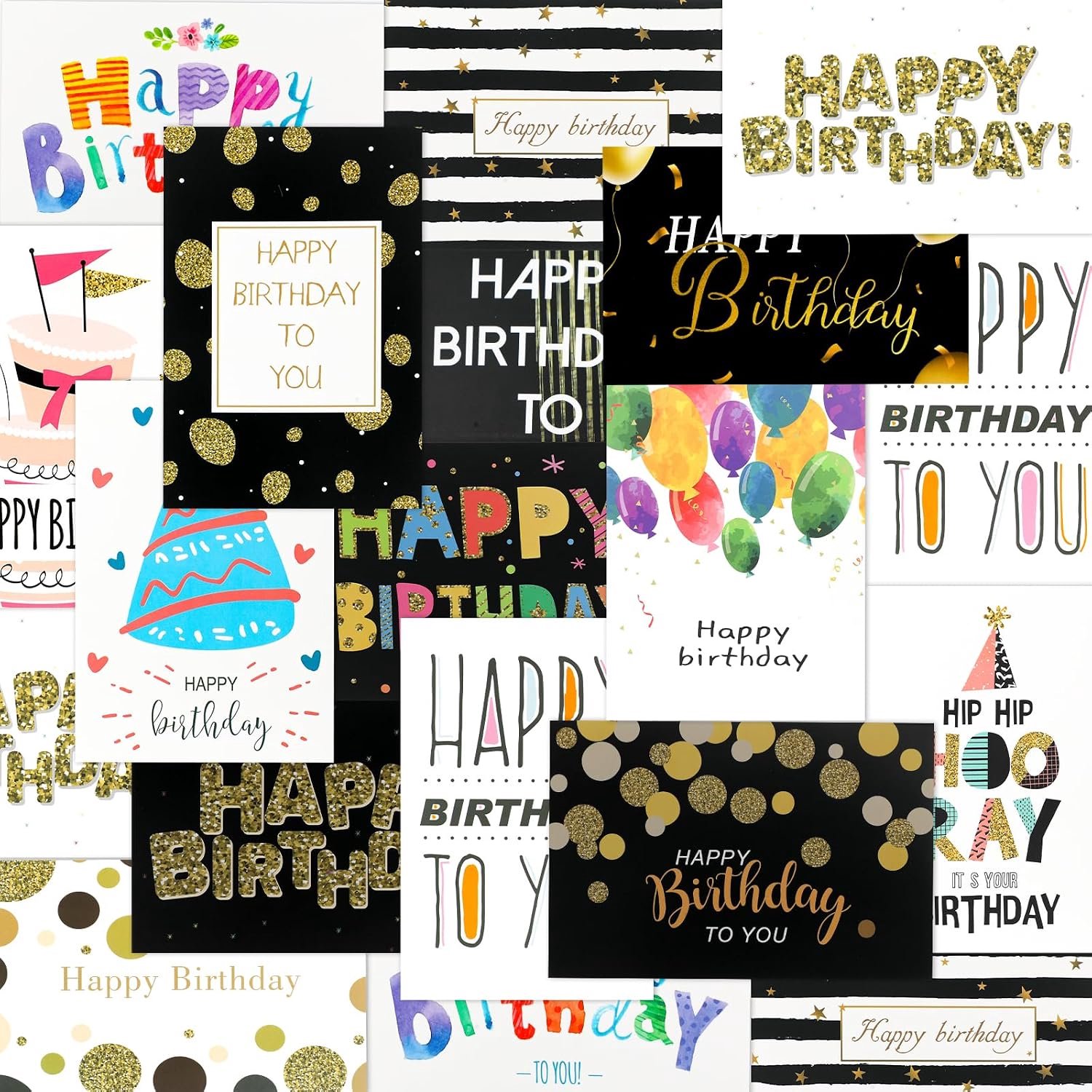 Verjaardagskaartenset met envelop, 24 stuks, wenskaarten, vouwkaarten, blanco kaarten met enveloppen, ideaal voor verjaardagsfeesten en geschenken