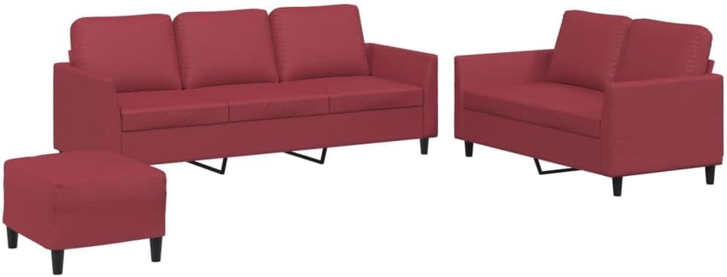 3-delige bankset met kussen wijnrood kunstleer woonkamer bank slaapkamer bank studeerkamer bank kantoorbank voor woonkamer, slaapkamer, kantoor, lounge