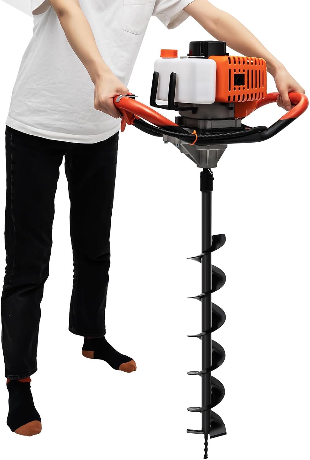 Grondboor, 2-takt, 52CC, eencilinder, tuinboor met 3 x booropzetstukken (4, 6 en 8 inch) en handgreep, grondboor, benzine, grondboor, luchtgekoeld, voor tuin