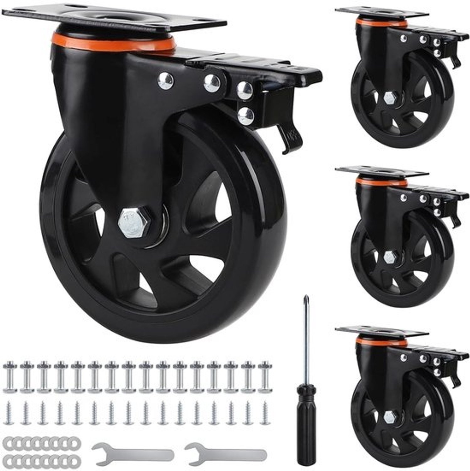 Heavy-duty wielen - Zwenkwielen met rem - Voor het verplaatsen van meubels - 360 graden draaibaar - 125 mm - zwart