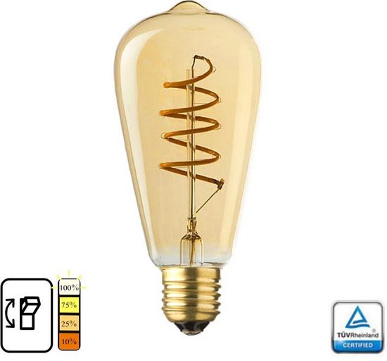 E27 LED Lamp Edison Spiraal Lybardo 4-stap Dimbaar Filament 4W 2600K Warm  Wit TÜV | bol.com