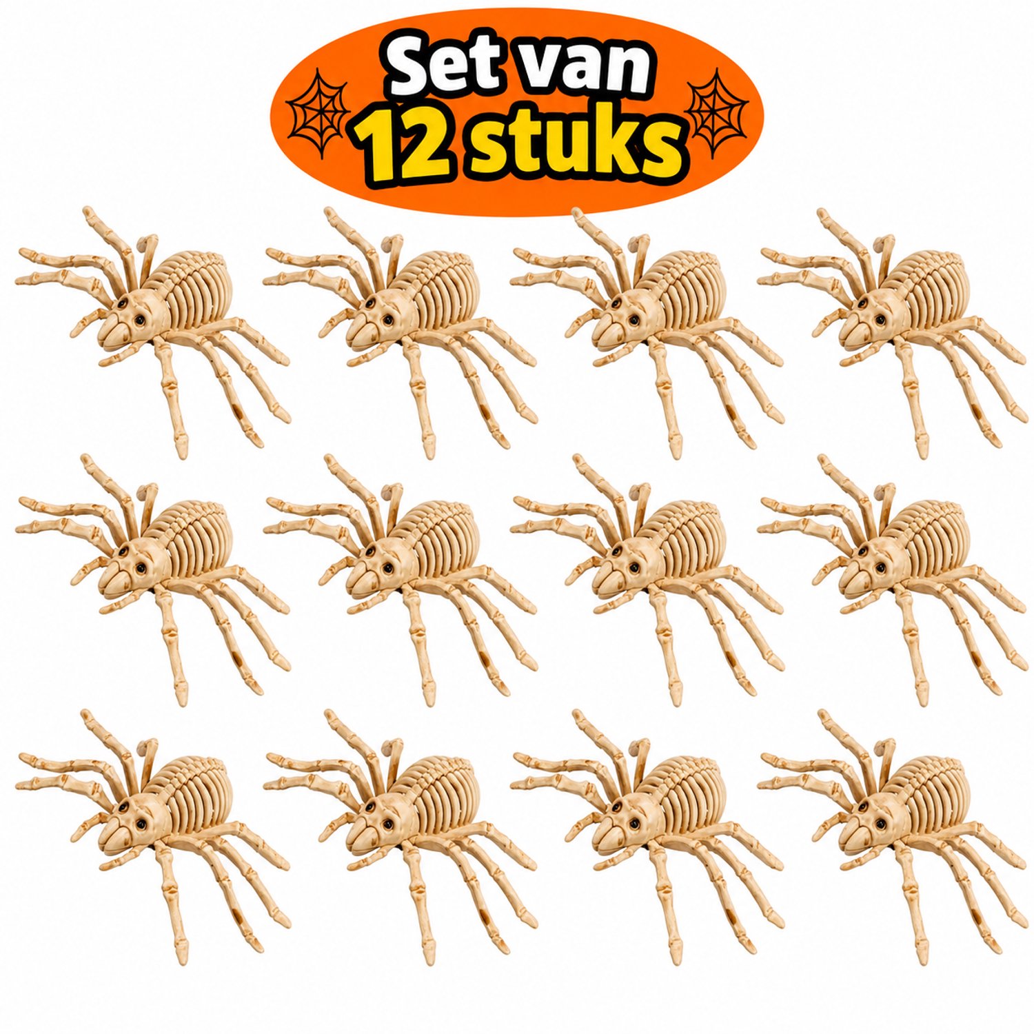 Halloween Skelet Spinnen – Set van 12 Stuks – 20 cm Breed – Griezelige Halloween Decoratie