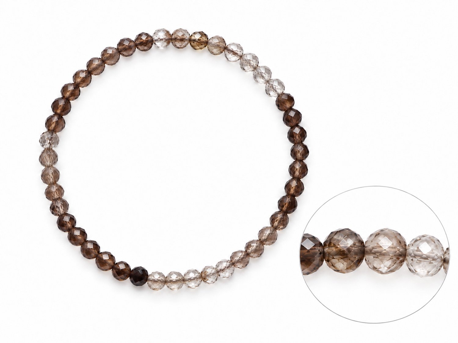 Rookkwarts Armband Gefacetteerd – Natuurlijke Edelsteen Armband – 4 mm Kralen – 17 cm – Bruine Rookkwarts – Smoky Quartz – Fijn Geslepen Kralenarmband – Elegante Damesarmband – Edelstenen Sieraad – Cadeau voor Haar