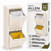 Prullenbak Afvalscheiding 30 Liter (2x15L) - 2 Vakken met Gedempte Klep - Wit | Veehaus® Allen