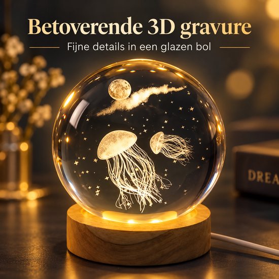 Klarigo® Nachtlamp – 3D LED Lamp – Glazen Bol – Kwal- Warm Licht – Bureaulamp – Nachtlampje Kinderen – Creative lamp van Klarigo — afbeelding 4