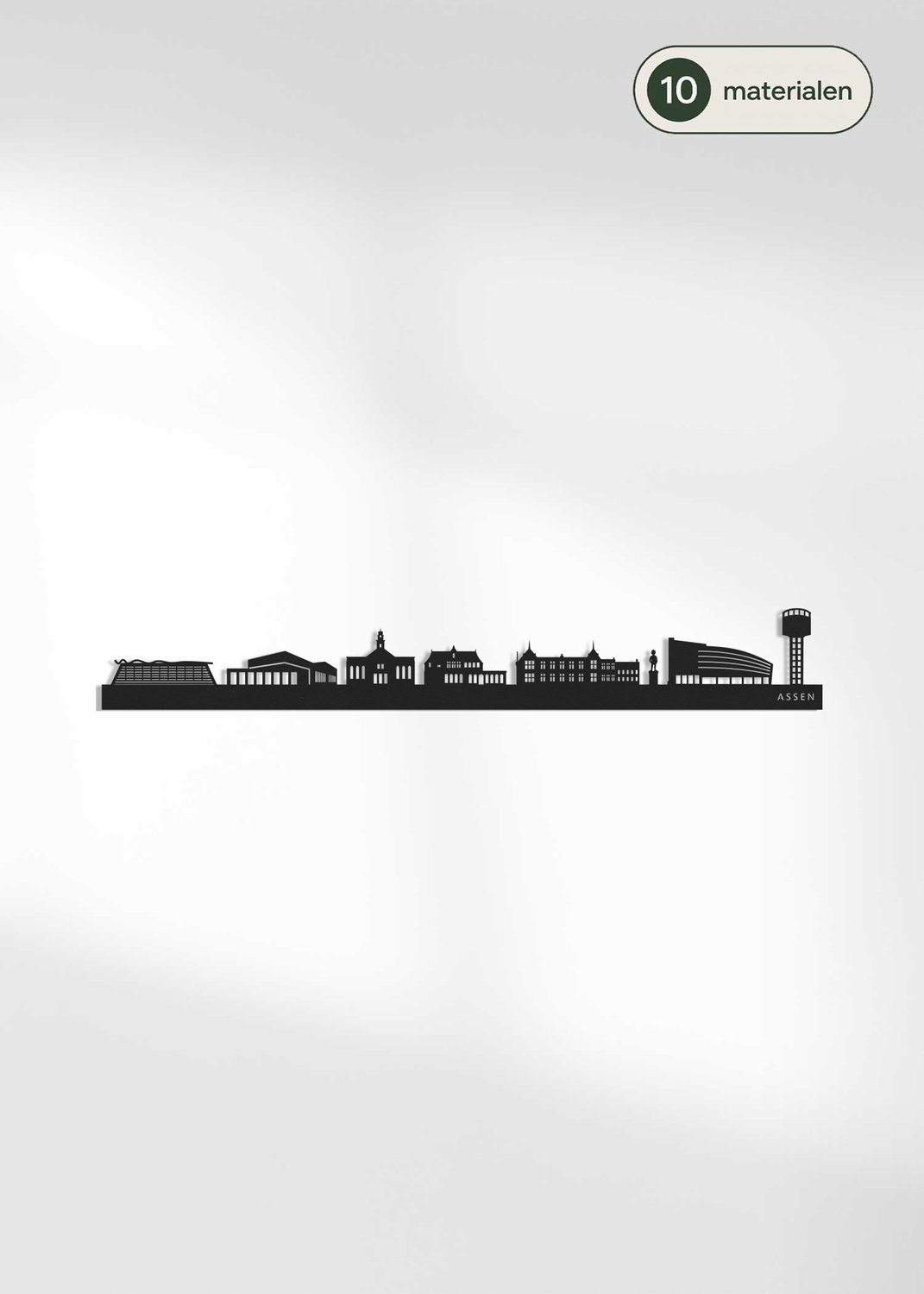 Houten Skyline Assen | Wanddecoratie voor aan de muur | Zwart MDF | 70 x 10 cm