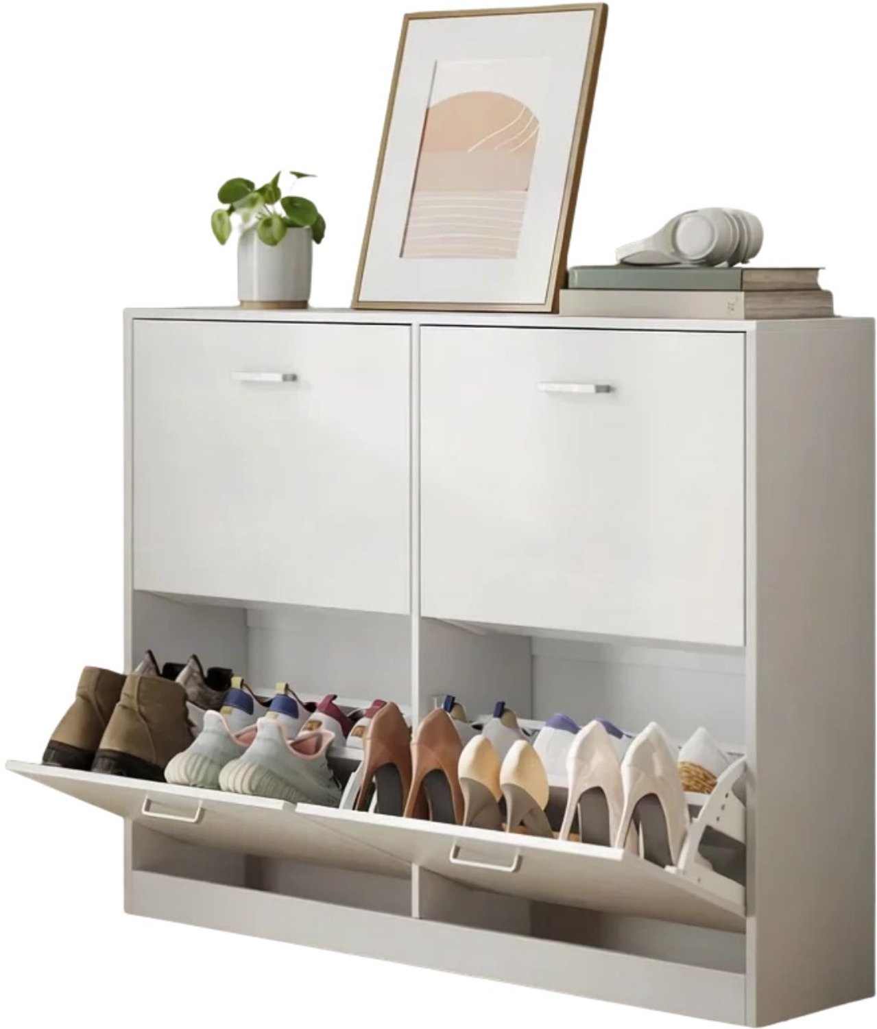 Happiq Schoenenkast - Voor Hal - Verstelbare Scheidingswand voor 16-28 Paar Schoenen - Snow White Wit