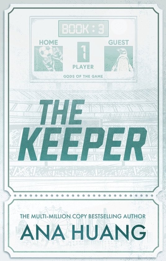 Boekomslag van The Keeper door Ana Huang met een sportscorebord en een voetbal op de achtergrond.