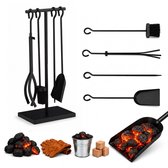 Haardset 5-delig - haardtang - haardstel - open haard gereedschap zwart
