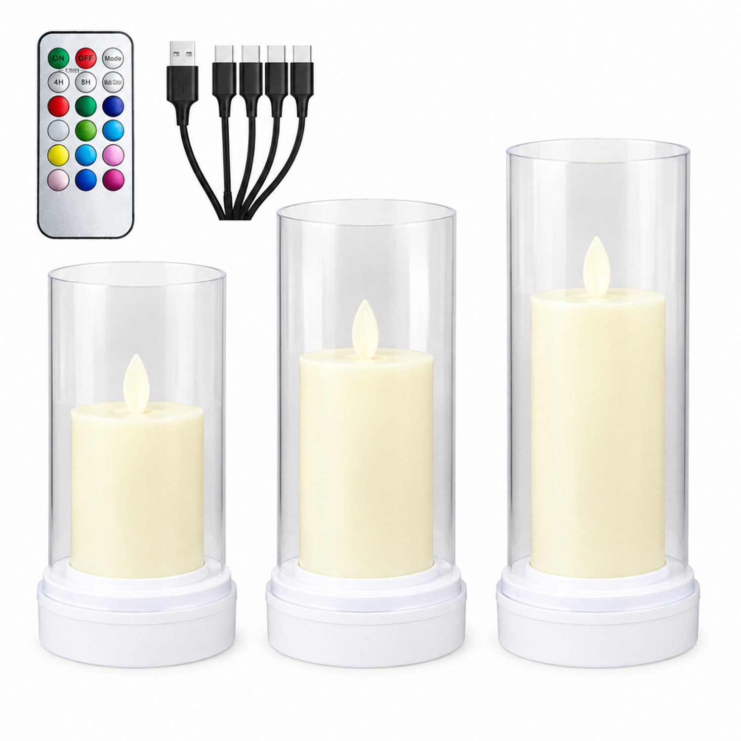 SWGOTA led kaarsen met bewegende vlam - 1 stuk, 8 x 14,5 cm, geleidelijk wisselend gekleurd licht, oplaadbaar, met afstandsbedieningsfunctie Crème