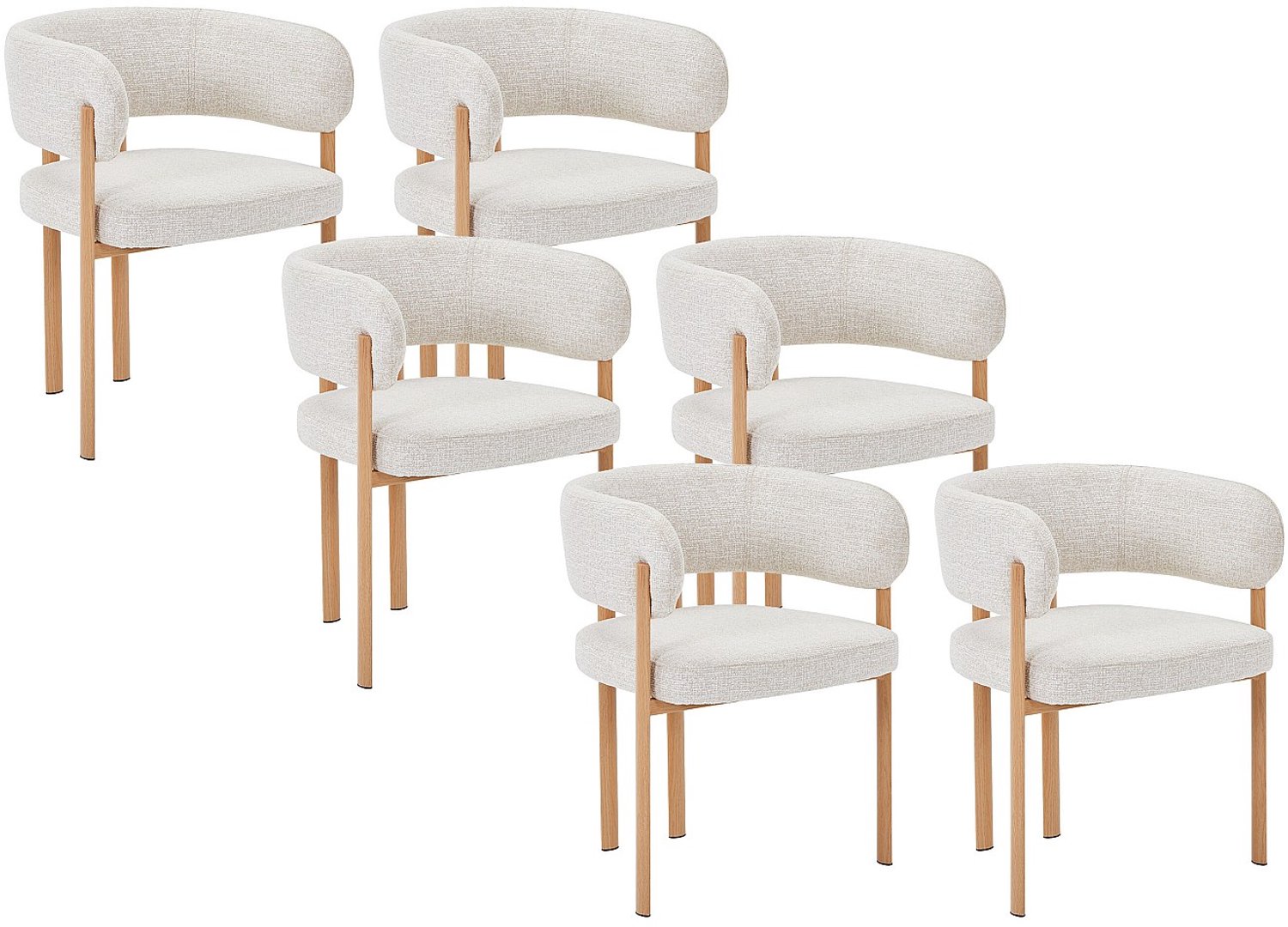 Vente-unique Set van 6 stoelen in tweedstof en metaal met houtlook - Beige en Licht natuurlijk - CIBARO