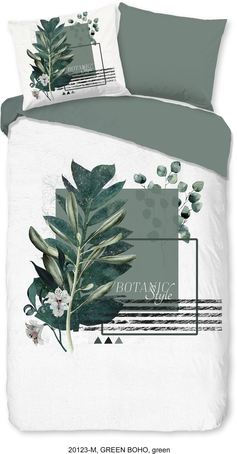 Pure dekbedovertrek grafisch blad - 1 persoons 140x200/220 cm - Groen - Microvezel Green