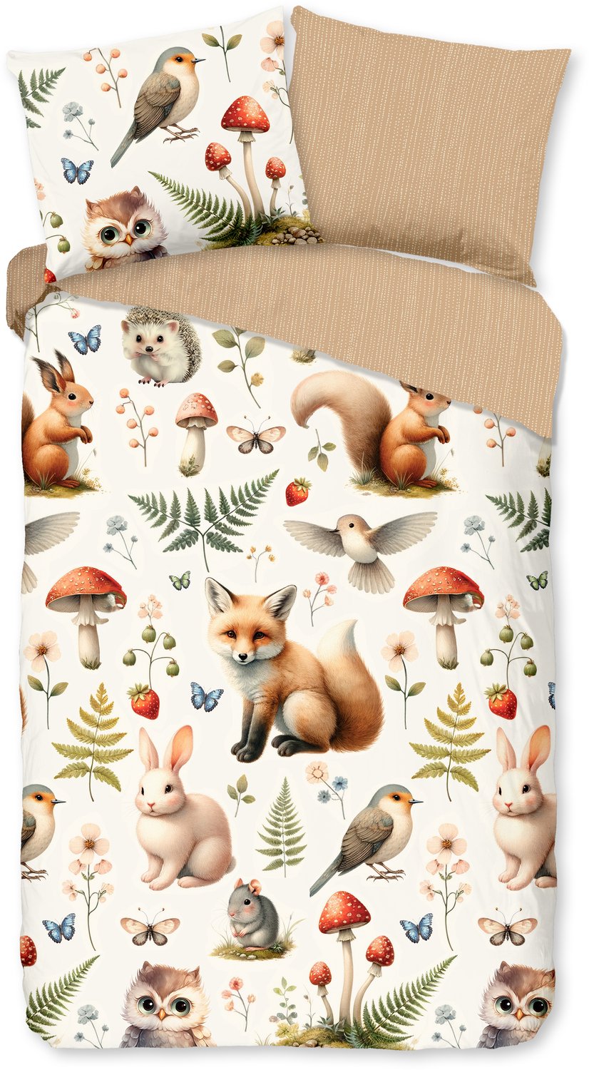 Good Morning dekbedovertrek dieren met bladeren en paddestoelen - Multi - 100% Katoen flanel