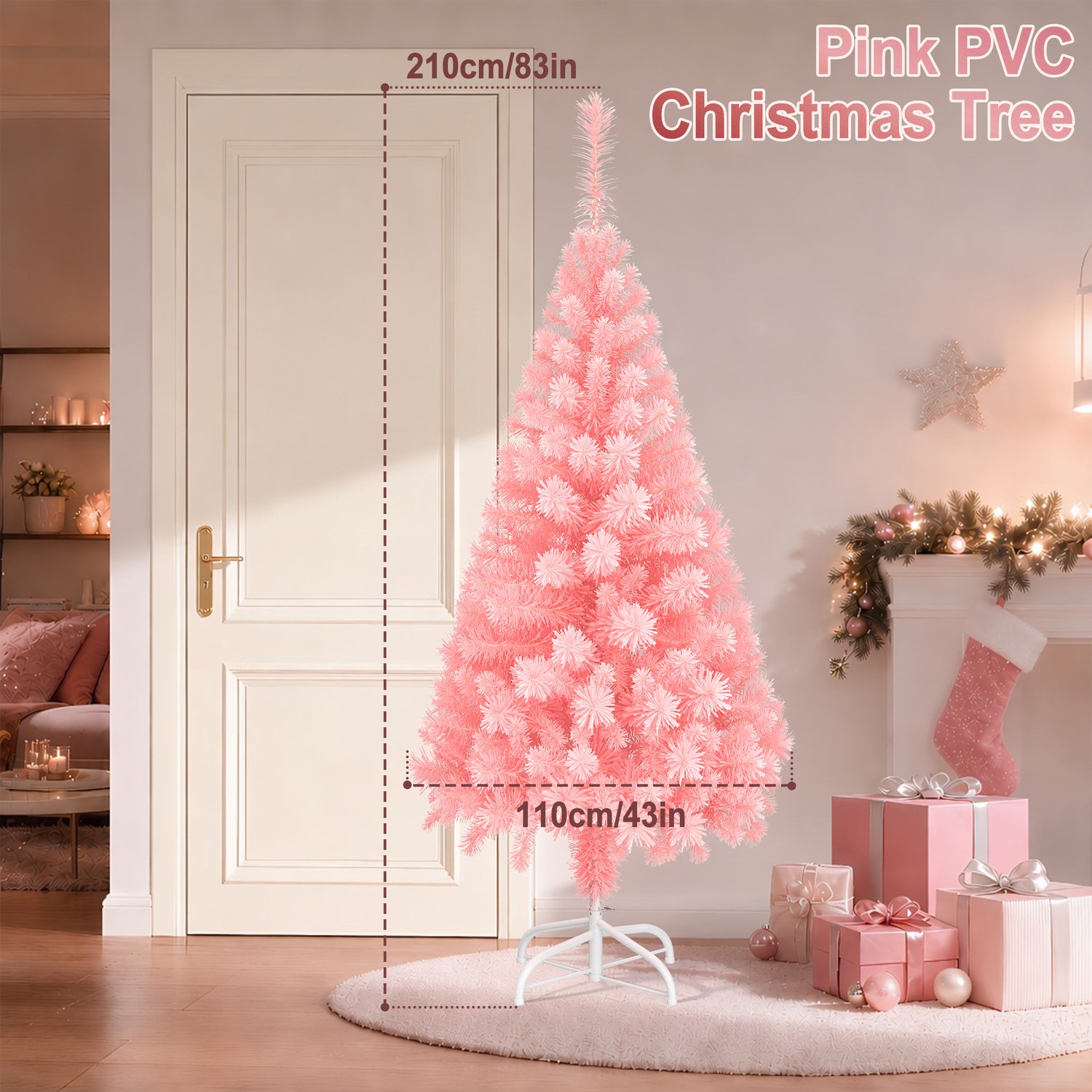 Kerstboom – 210cm Kunstkerstboom – Roze PVC – met Standaard – foto 2