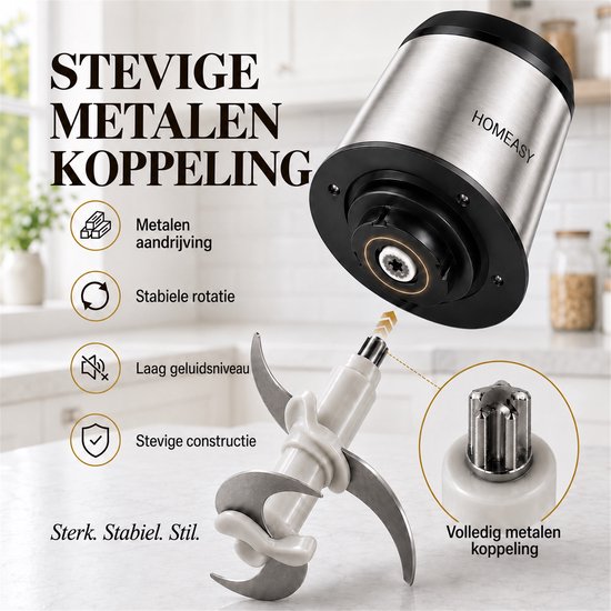 HOMEASY Elektrische Hakmolen 2L - Foodprocessor met RVS Kom - 350W - 4 RVS Messen - 2 Snelheden - Voor Vlees, Groente en Noten — afbeelding 3
