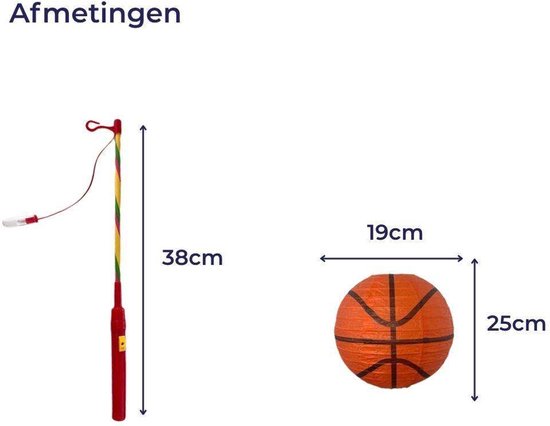 Basketball Lampion met Stok - Oranje - 20x20cm - Sint Maarten Lampionnen - Verjaardag Versiering - Feest Decoratie - Basketbal Thema — afbeelding 3