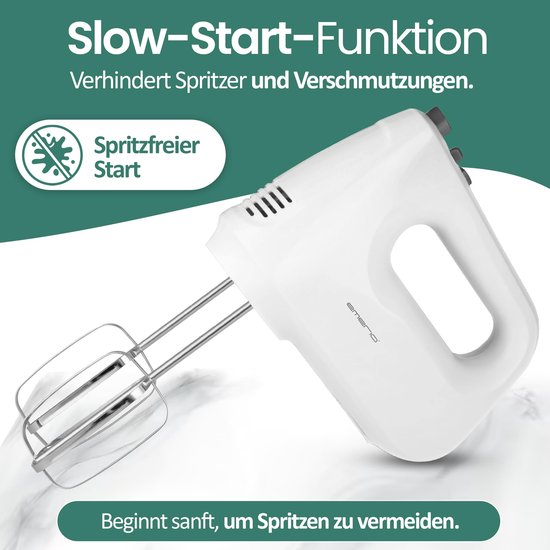 HM-124178 Elektrische handmixer, handmixer, 250 watt, 6 snelheden en turboknop, extra lange garde + kneedhaak van roestvrij staal (vaatwasmachinebestendig) — afbeelding 3