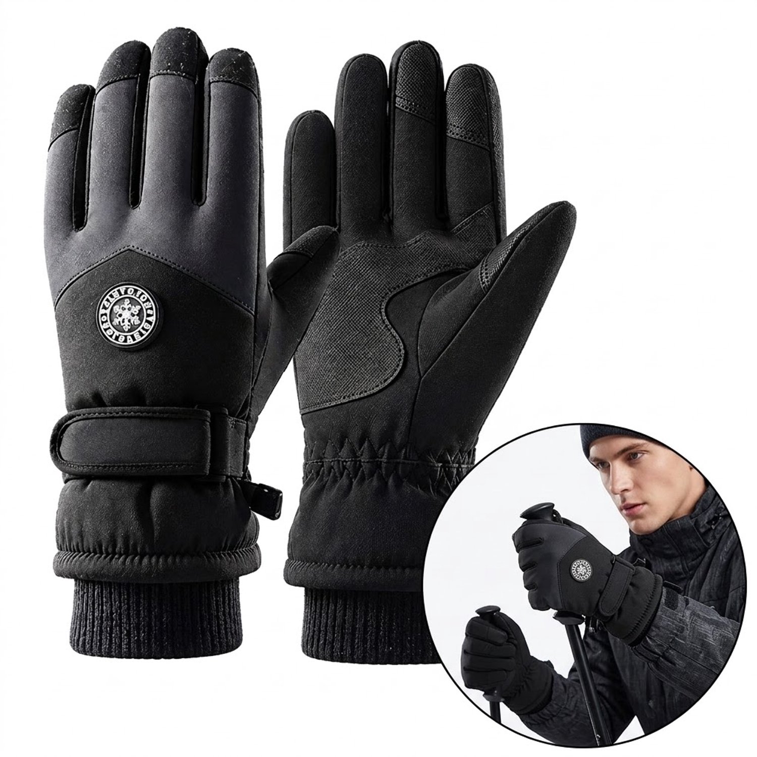 Winterhandschoenen Heren – Warme Touchscreen Handschoenen – Antislip Winddicht en Waterafstotend – Verstelbare Polsband – voor Fietsen Wandelen en Wintersport Zwart