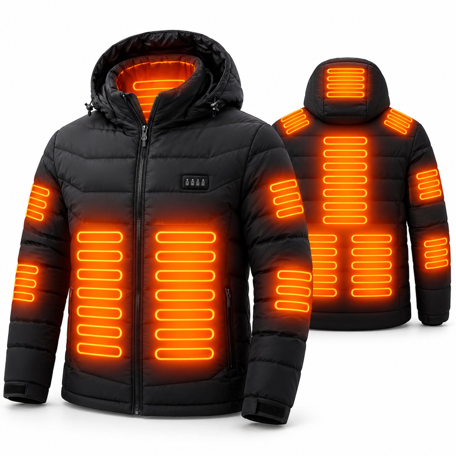 ITRONIQ Verwarmde Jas Unisex – Elektrische Winterjas met 35 Verwarmingszones – 3 Warmtestanden – USB – Afneembare Capuchon Zwart