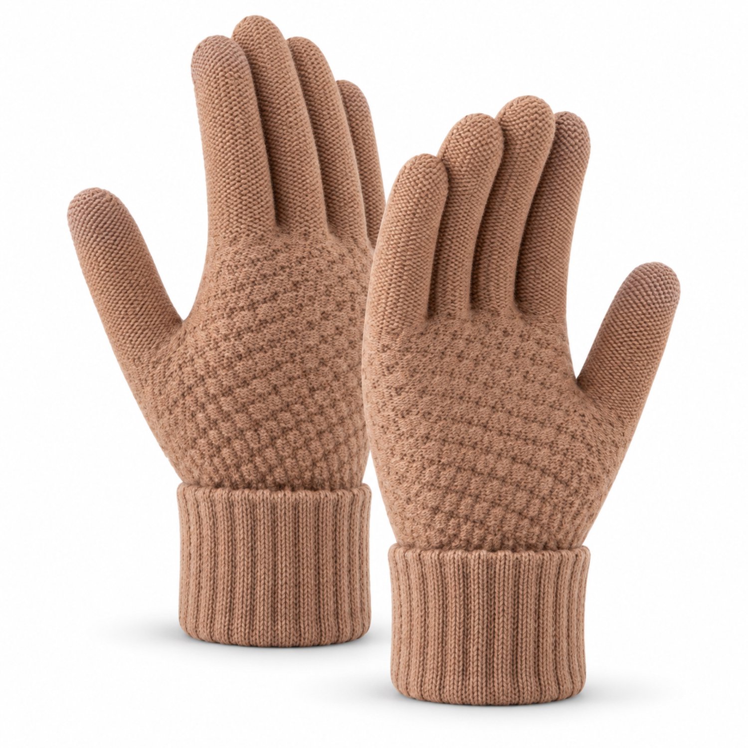 MoodLux Touchscreen Winter Handschoenen - 100% Zachte Acryl - Winddicht - Waterafstotend - Comfortabel One Size - Dames & Heren - Perfecte Pasvorm - Licht Bruin