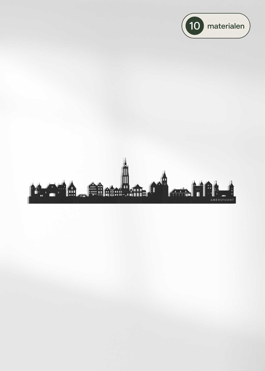 Houten Skyline Amersfoort | Wanddecoratie voor aan de muur | Zwart MDF | 70 x 14 cm