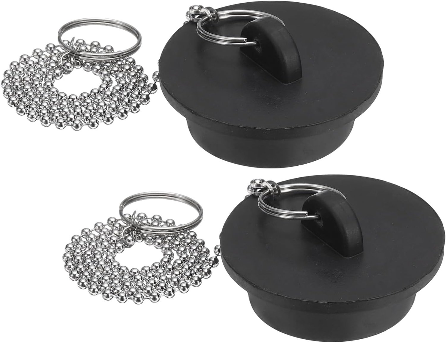 badstopper 1-5/8 inch - rubber - met trekring en ketting - geschikt voor gootsteen en badkamer - 2 stuks - m-winkel