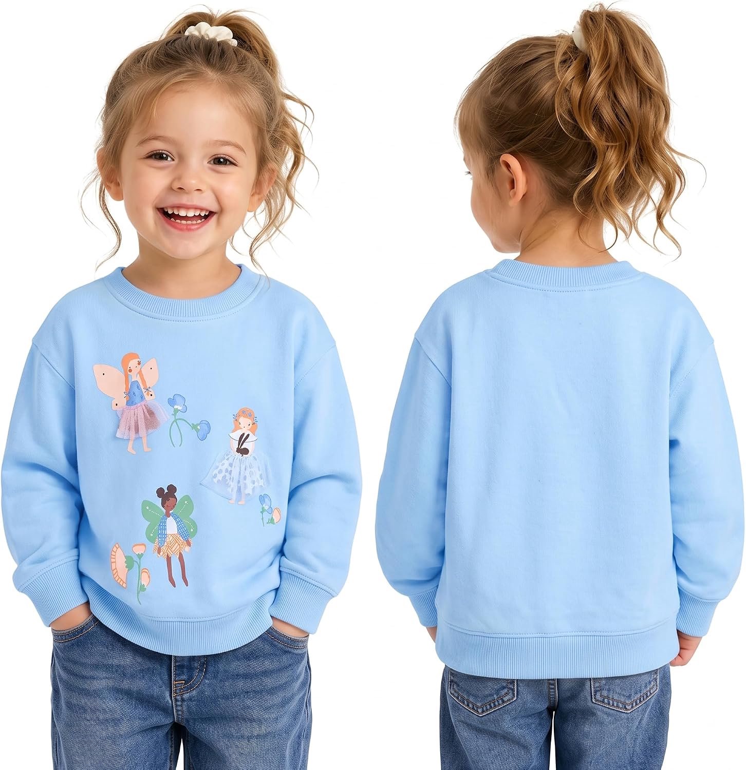 Sweatshirt voor meisjes, katoen, casual, oversized, lange mouwen, met stickerei