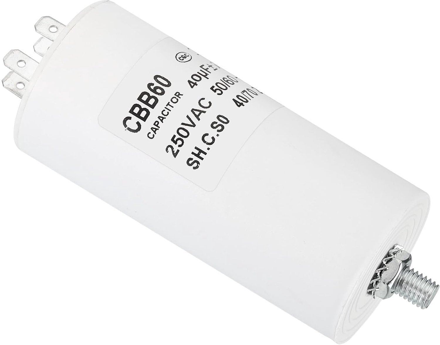 Startcondensator 40uF AC 450V - 4-pins cilinder - met schroeven M8 - geschikt voor wasmachine en motoren - m-winkel