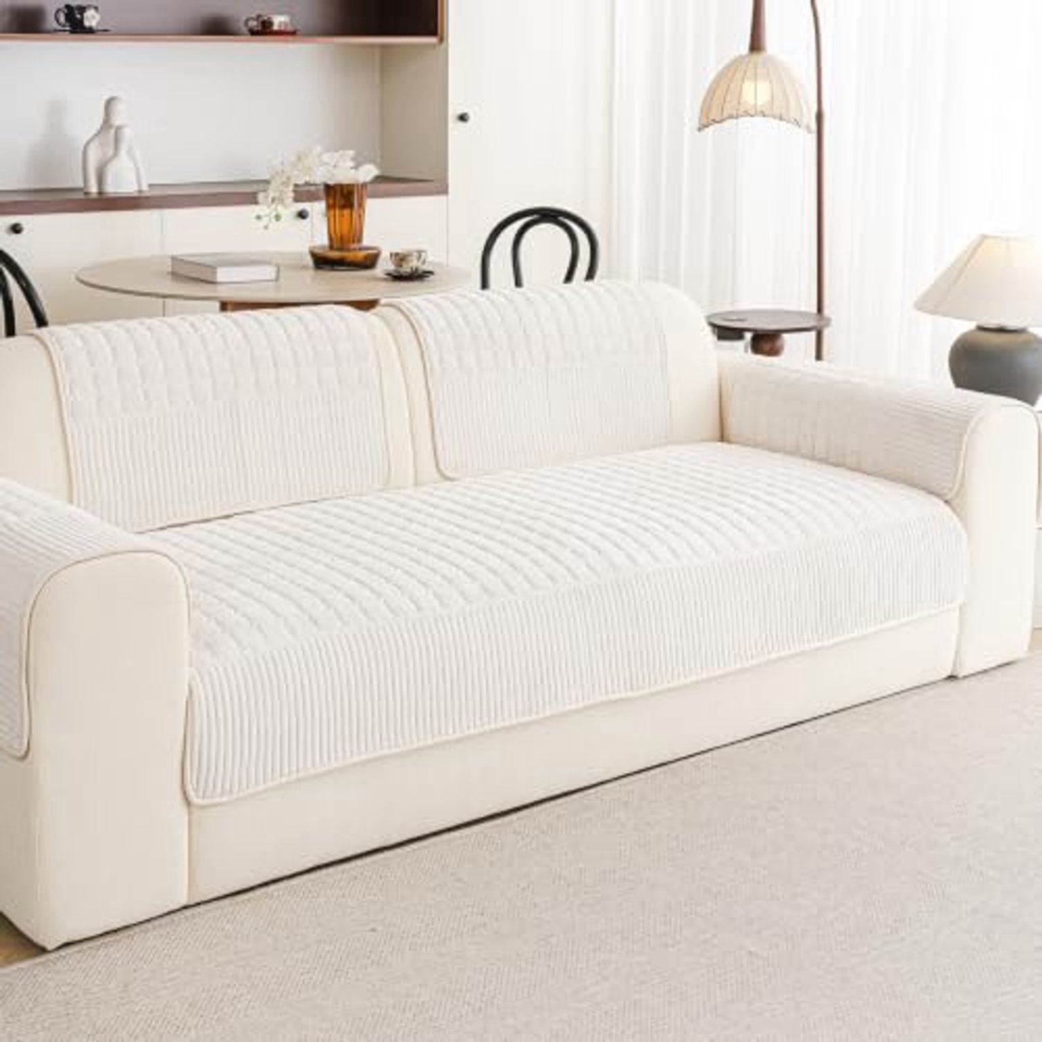 PZCC Sofa Beschermer - Bankhoes - Zachte Flanellen Zitbeschermer - Gewatteerde Bankbeschermer voor Huisdieren en Dagelijks Gebruik - 90 x 210 cm - Gebroken Wit