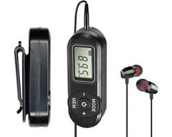 Draagbare FM-zakradio met uitstekende ontvangst-Digitaal afstembaar lcd-scherm- stereo-oordopjes met volumeregelaar (schuifregelaar)- afneembare clip-miniradio voor wandelen en joggen