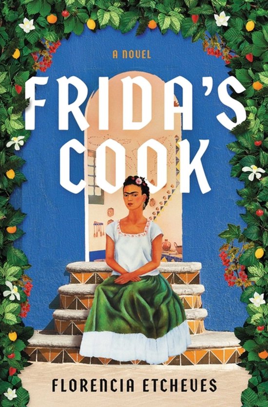 Boekomslag Frida's Cook met een illustratie van een vrouw in een witte top en groene rok voor een blauwe muur.