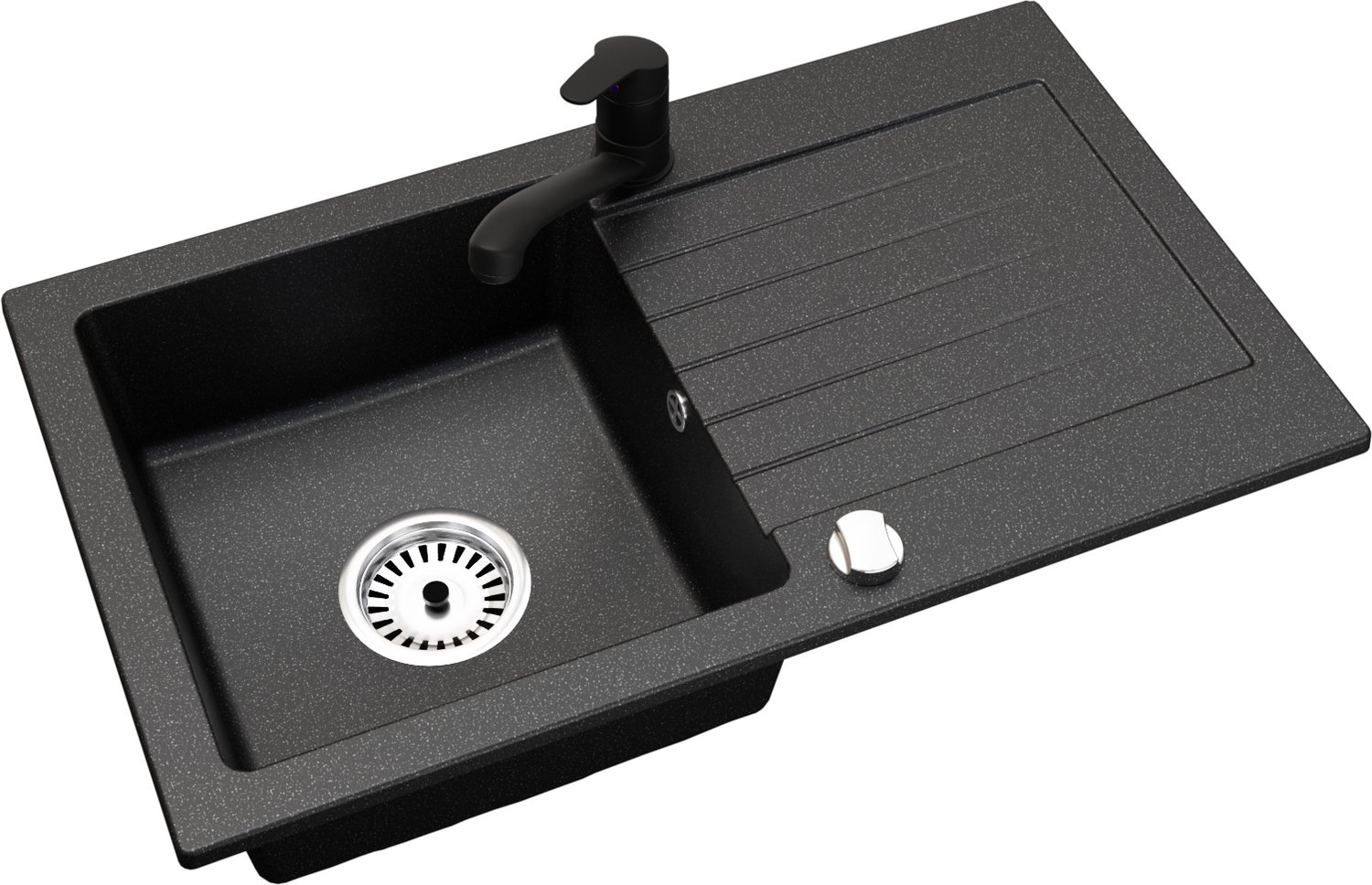 Faizee Home Alisha Granieten Spoelbak 75 × 44 cm – Keuken Spoelbak van Kwartscomposiet – Omkeerbaar – Inclusief Afvoer Schwarz Gesprenkelt Smart