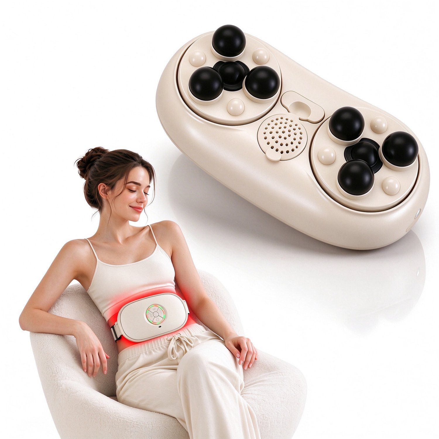 Lifhelpe elektrisch draadloos buikmassageapparaat met weldadige warmtefunctie, thuisgebruik voor buikmassage, ondersteunt spijsvertering en ontspanning bij menstruatie