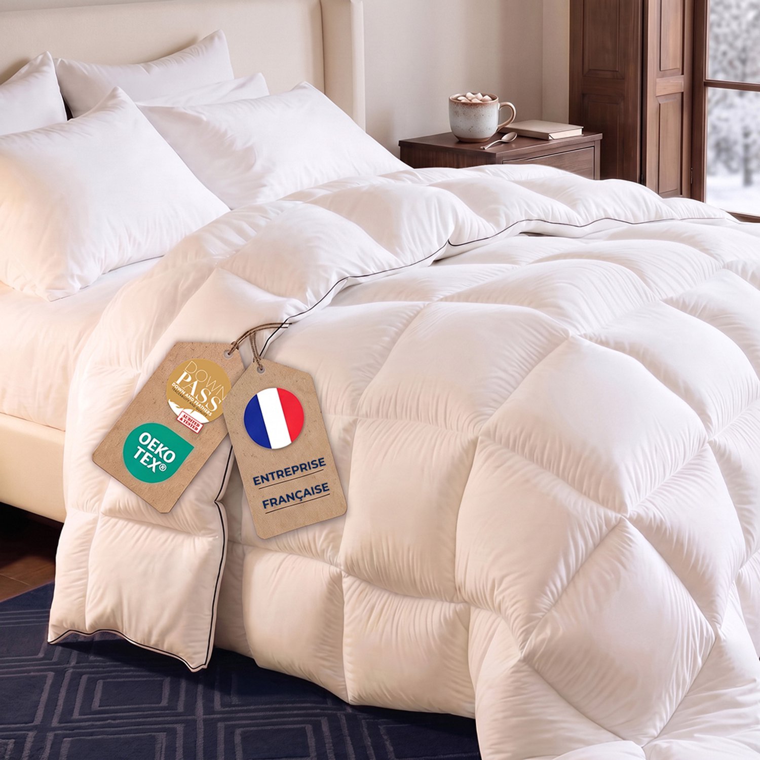 FLANDRIA Extra Warm Dekbed van Eendenveren en Dons 850 g/m², Natuurlijk en Ademend, Katoenen Opbergtas, 240x260 cm