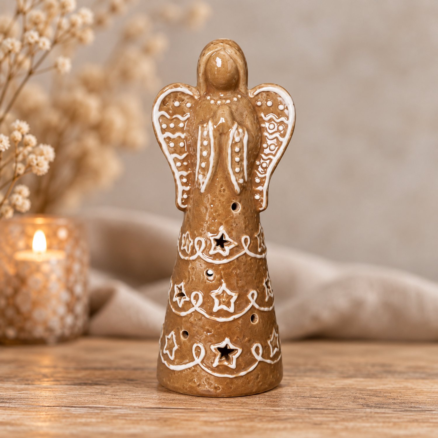 Engel,gingerbread stijl,met verlichting werkt op 3 aaa batterijen