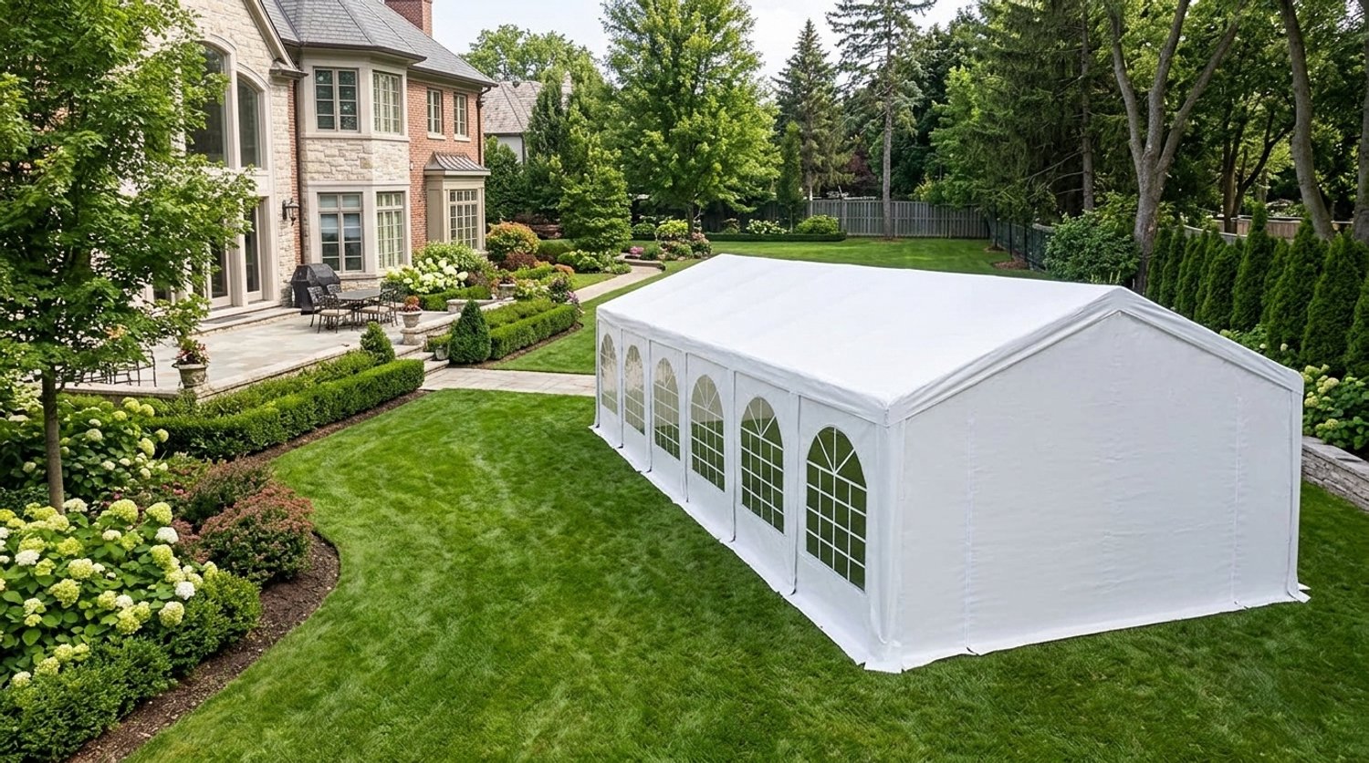 Partytent 6x12m – Feesttent Waterdicht – Luxe Paviljoen Tent met Verzinkt Stalen Frame – Tuintent Inclusief Zijwanden & Montageset – Wit – Laura Homestore