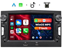 Boscer 2 Din Autoradio met Draadloos Apple CarPlay & Android Auto - Geschikt voor Opel Corsa D, Astra H, Zafira B & Meriva A - 7 inch IPS Touchscreen - USB-A & USB-C - Bluetooth Handsfree - FM-radio met RDS - 12 LED-achteruitrijcamera & Microfoon